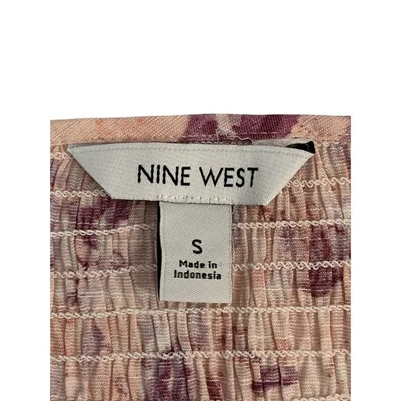 Nine West Womens Floral V-Neck Blouse With Puff Sleeves Size Small - Picture 8 of 9